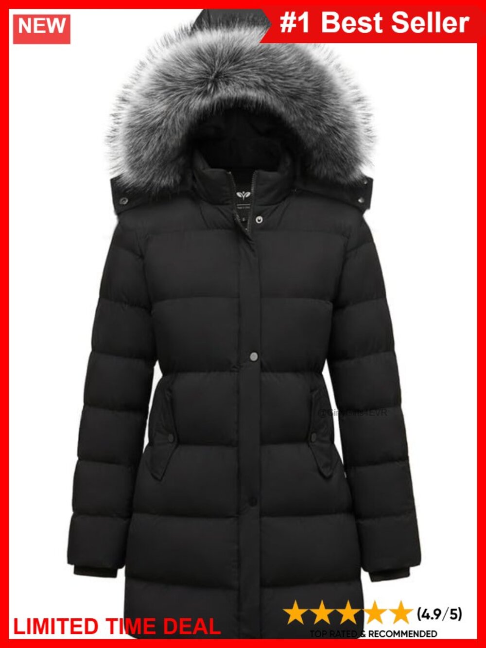 Women's Winter Puffer Coat Removable Faux Fur Hood Warm Snow Jacket Slim Fit